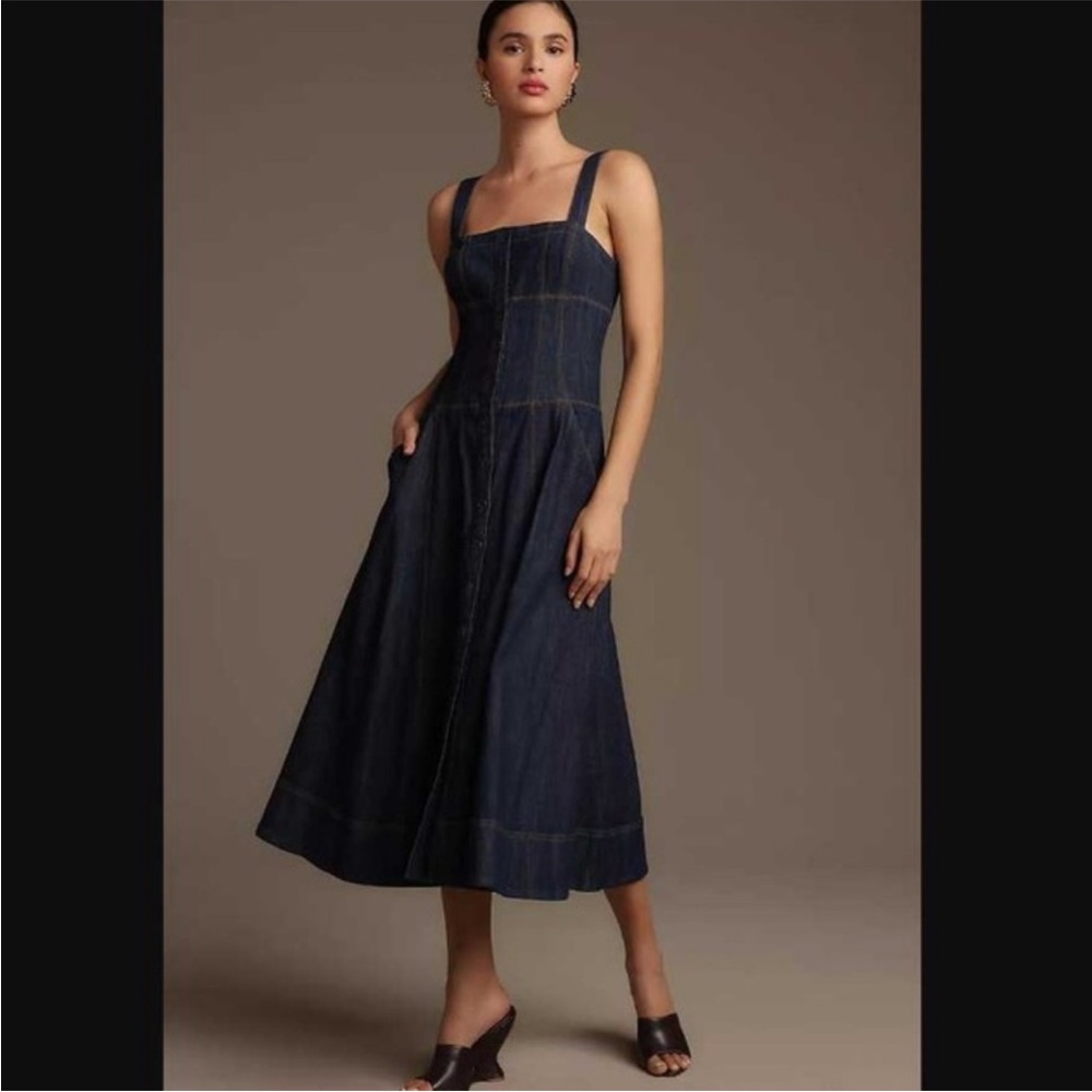 Anthropologie Sqaure Neck Buttondown Corset Dress 8